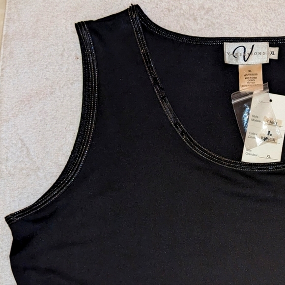 🆕Dressy Sleeveless Black Tank Top with Beaded Neck and Arm Lines - Picture 5 of 6